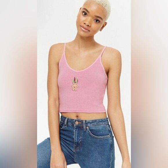 Forever 21 Pink Cropped Y2K 90s Trolls Super Soft Tank Size Small EUC - Picture 1 of 7